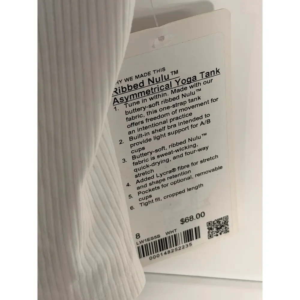 Lululemon Ribbed Nulu Asymmetrical Yoga Tank White Size 8 NWT Built In Bra - Picture 6 of 6